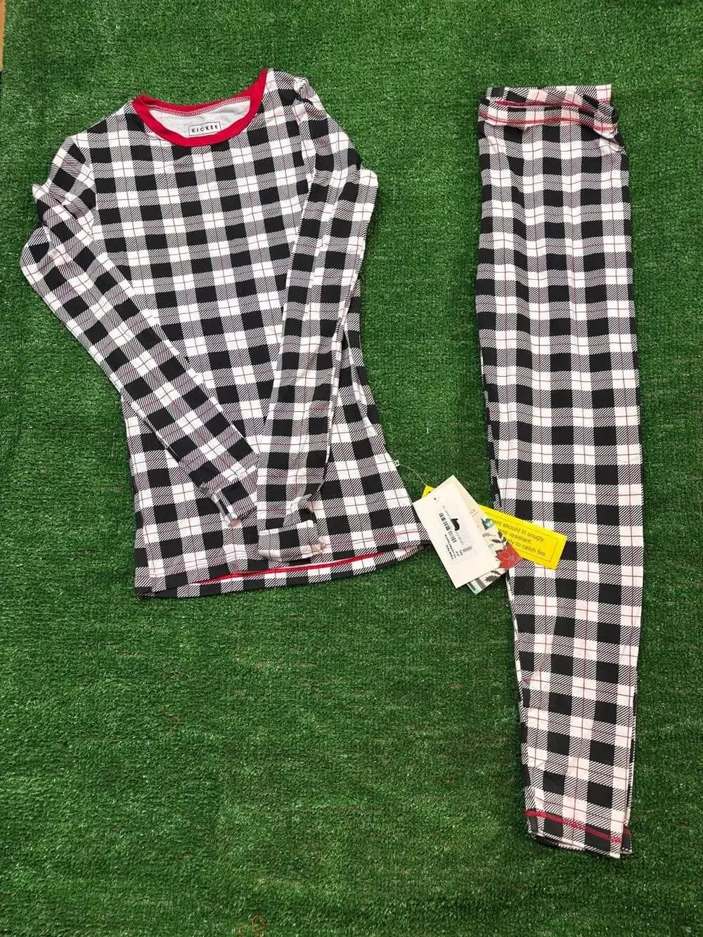 Kickee Buffalo Check Pajama Set Size 14 Black White Red Plaid Long Sleeve